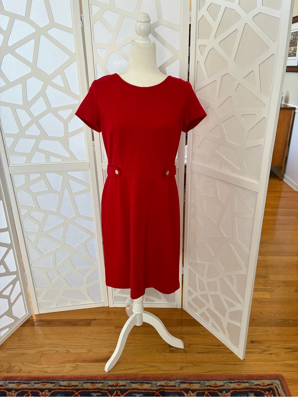 Talbots Red Short-Sleeve Midi Sheath Dress